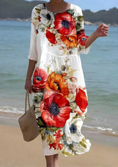 Floral Crew Neck Half Sleeves Casual Resort Maxi Dress