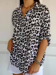 Leopard Print Round Neck Long Sleeve Tops