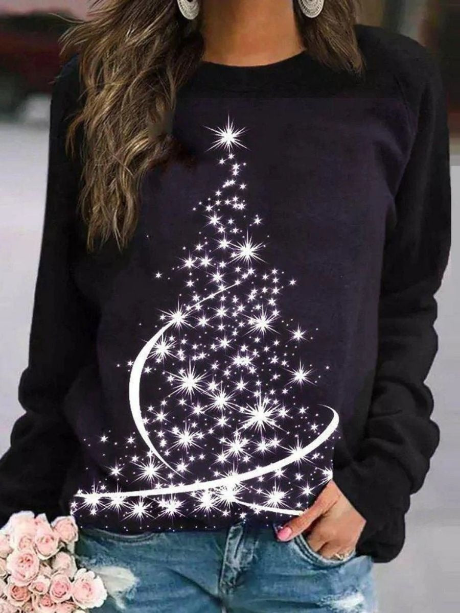 Christmas Tree Print Crew Neck Long Sleeves Sweatshirt