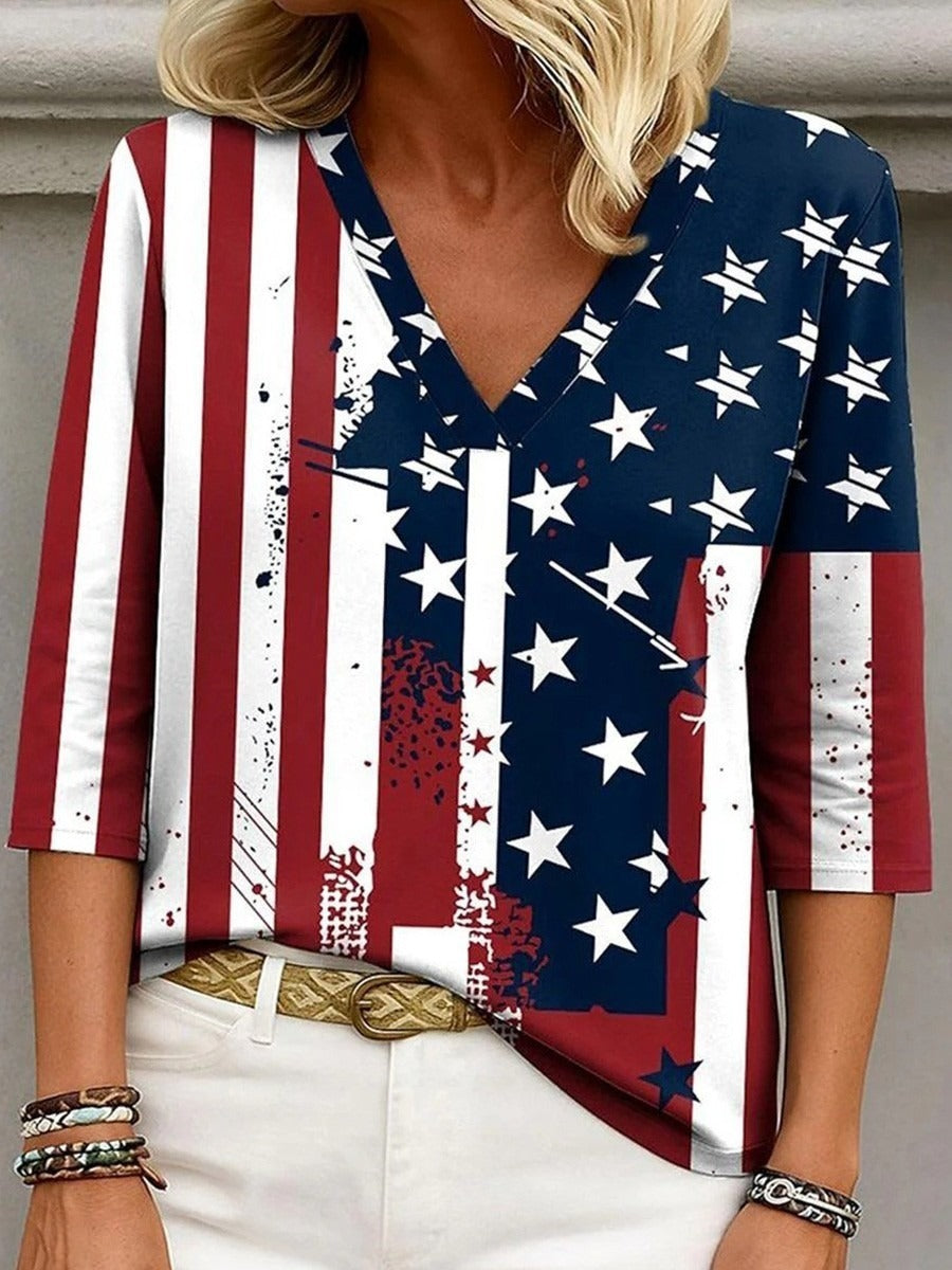 Trendy V-neck 3/4 Sleeve Tops