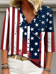 Trendy V-neck 3/4 Sleeve Tops