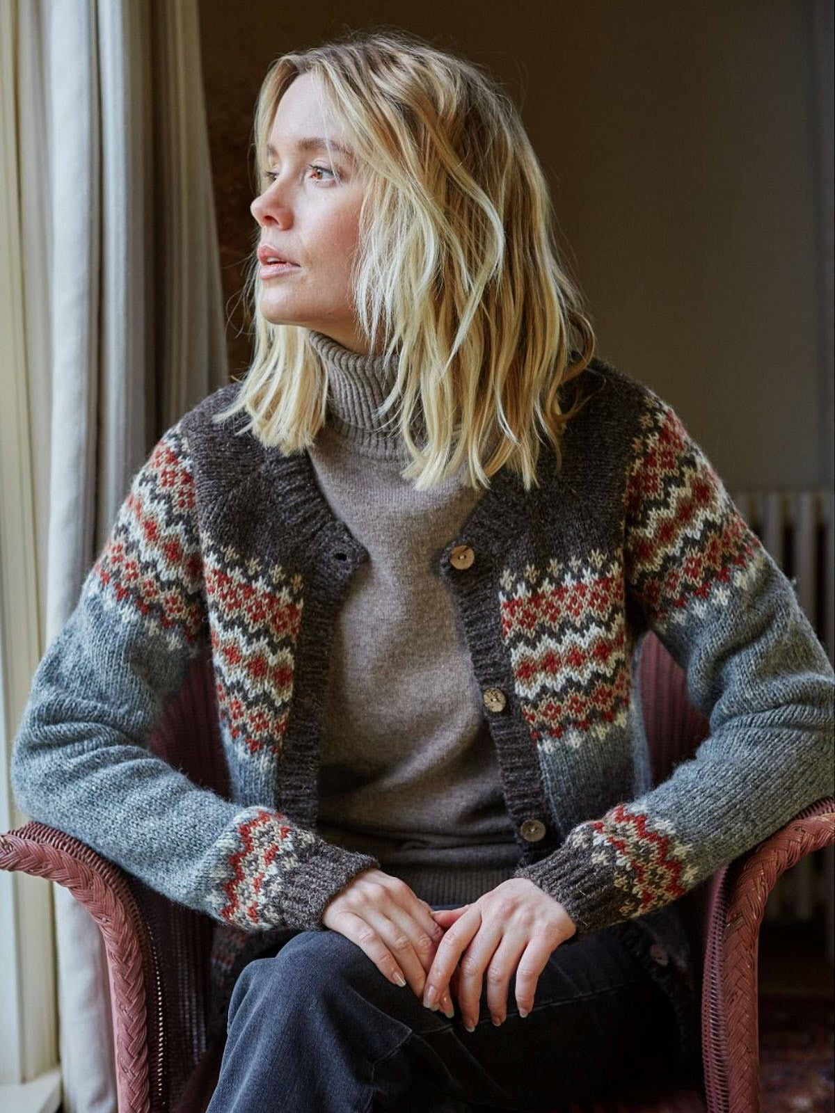 Knitted Fair Isle Diamond Pattern Blouse