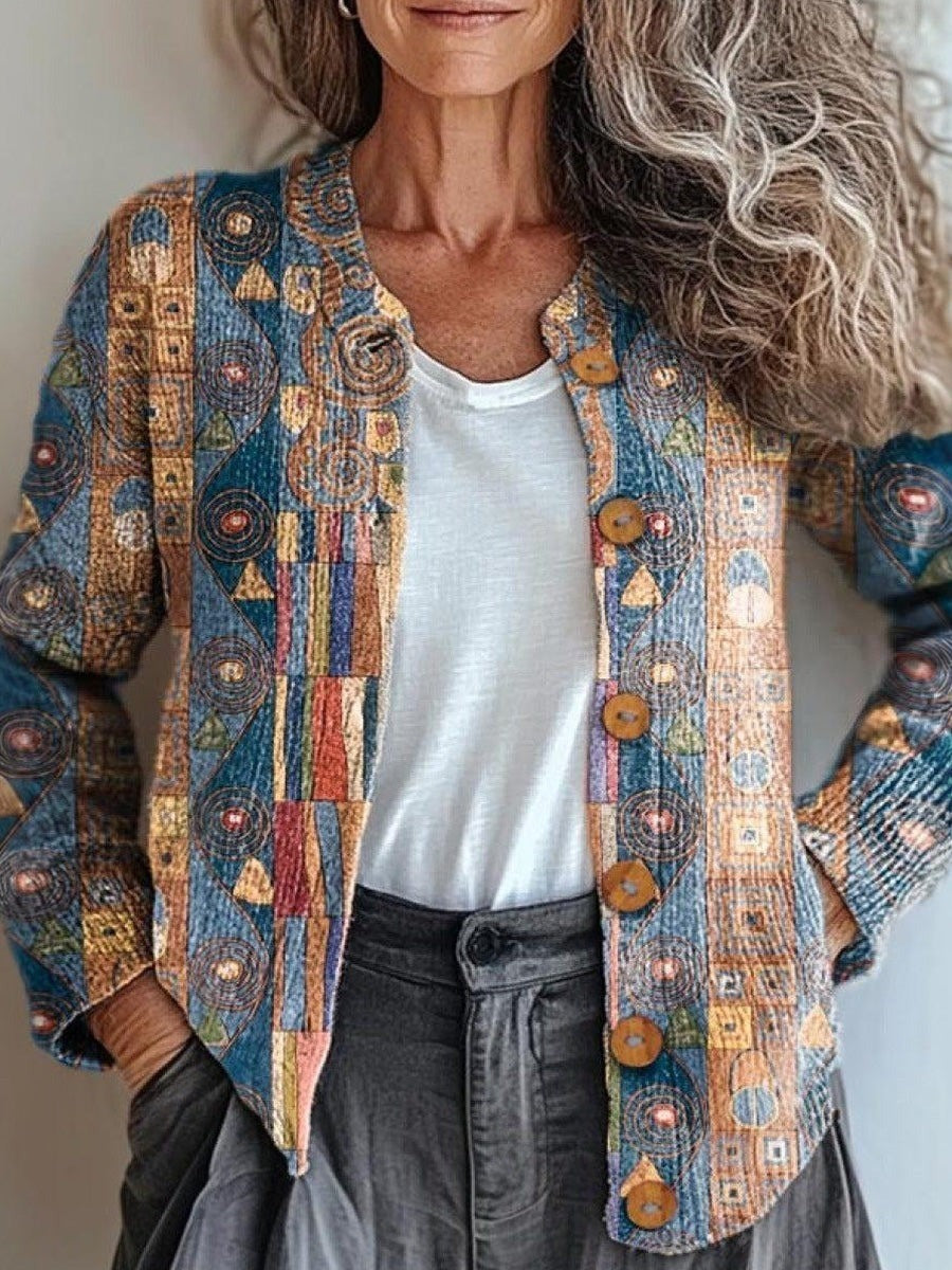 Abstract Geometric Print Long Sleeve Casual Cardigan Main image