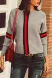 Chic Boston Red Striped Round Neck Long Sleeve Casual Sweater