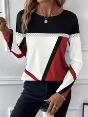 Stylish Color Block Round Neck Long Sleeve Casual T-Shirt