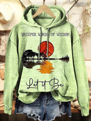 Let It Be Graphic with Sun and Tree Print-Cozy Vintage Hooded Long Sleeve Sweatshirt