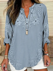 Vintage Floral V-neck Long Sleeve Casual Daily Blouse