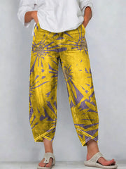Vintage Floral Print Pockets Casual Denim Pants