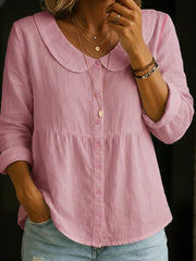 Solid Color Peter Pan Collar Long Sleeve Casual Shirt