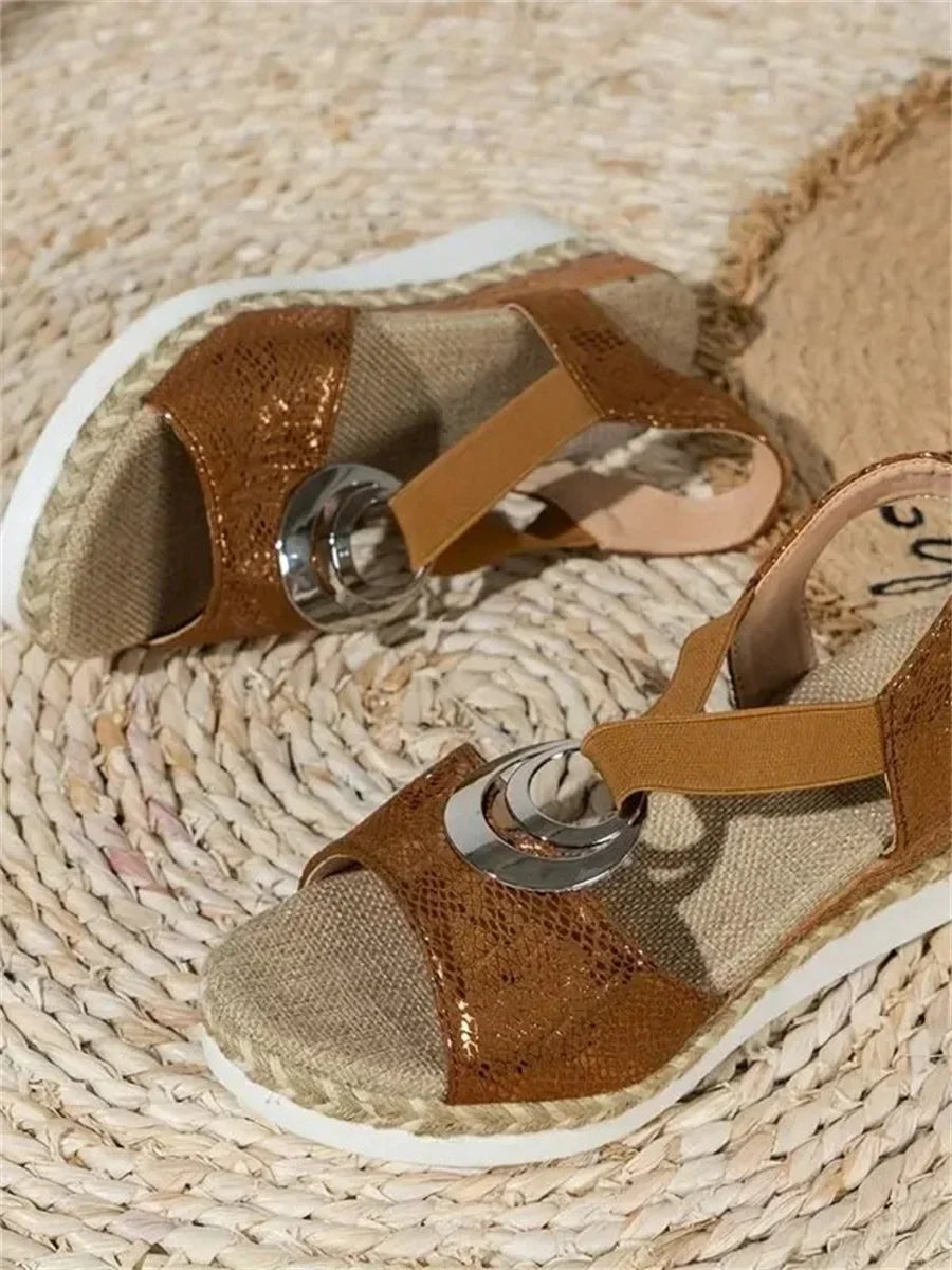 Elegant Plain Slip On Block Heel Peep-toe Sandals