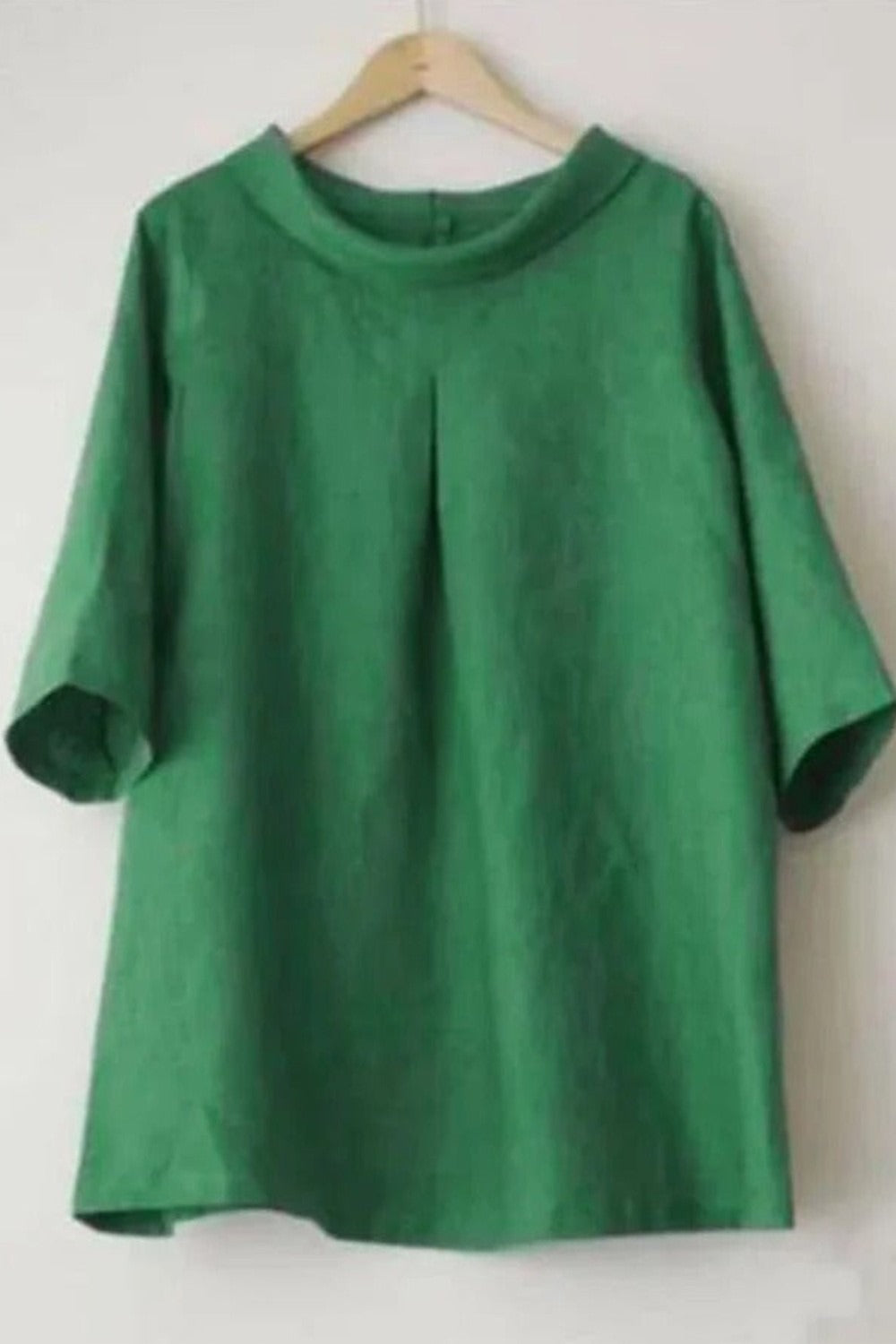 Green Round Neck Solid Half Sleeve Casual Loose Blouse