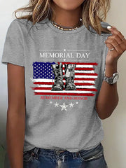 Women Memorial Day Flag Graphic Crew Neck Short Sleeve T-shirt