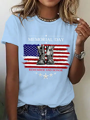 Women Memorial Day Flag Graphic Crew Neck Short Sleeve T-shirt