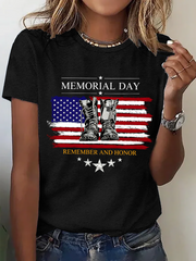 Women Memorial Day Flag Graphic Crew Neck Short Sleeve T-shirt