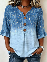 V Neck Half Sleeve Floral Abstract Printing Regular Micro-Elasticity Blouse For Women