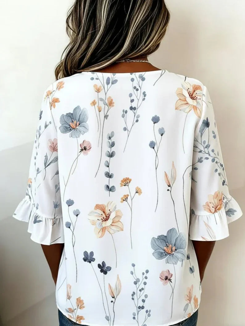 Women V Neck Half Sleeve Floral Regular Fit Blouse