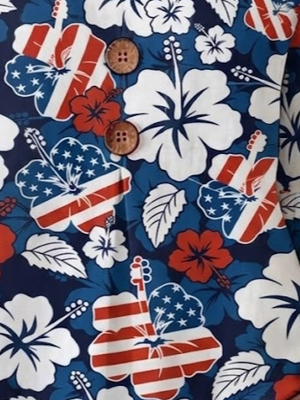 Women V Neck Half Sleeve Independence Day Floral Flag Micro-Elastic Blouse