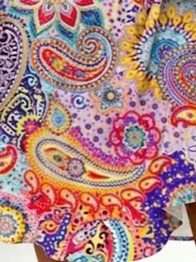 Women Floral Paisley V Neck Short Sleeve A-Line Midi Summer Dress