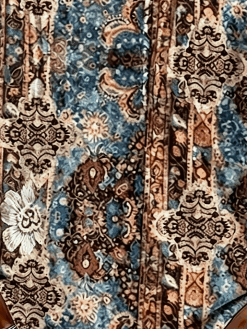 Vintage Paisley Floral V Neck Short Sleeve Loose H-Line T-shirt
