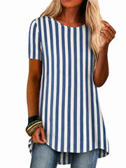 Vintage Striped Crew Neck Short Sleeve T-shirt