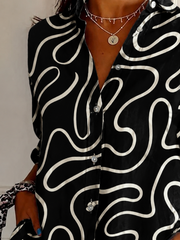 Shirt Collar Long Sleeve Abstract Regular Micro-Elasticity Loose Shirt For Women