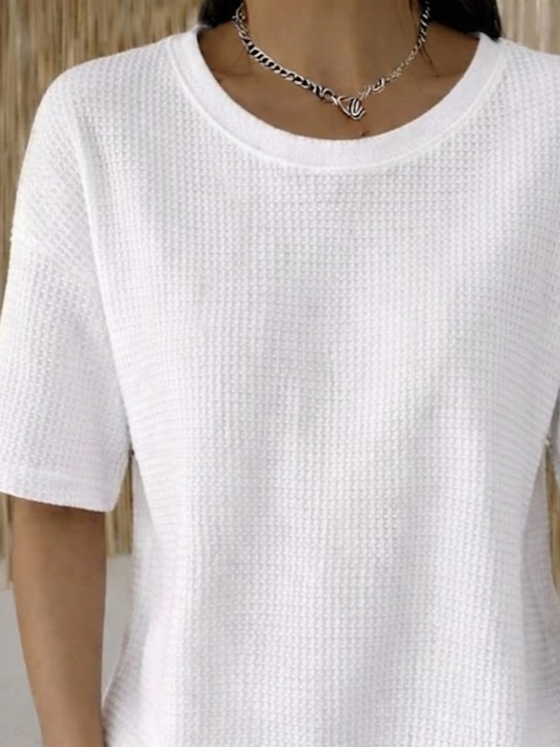 Casual Plain Crew Neck Short Sleeve T-shirt