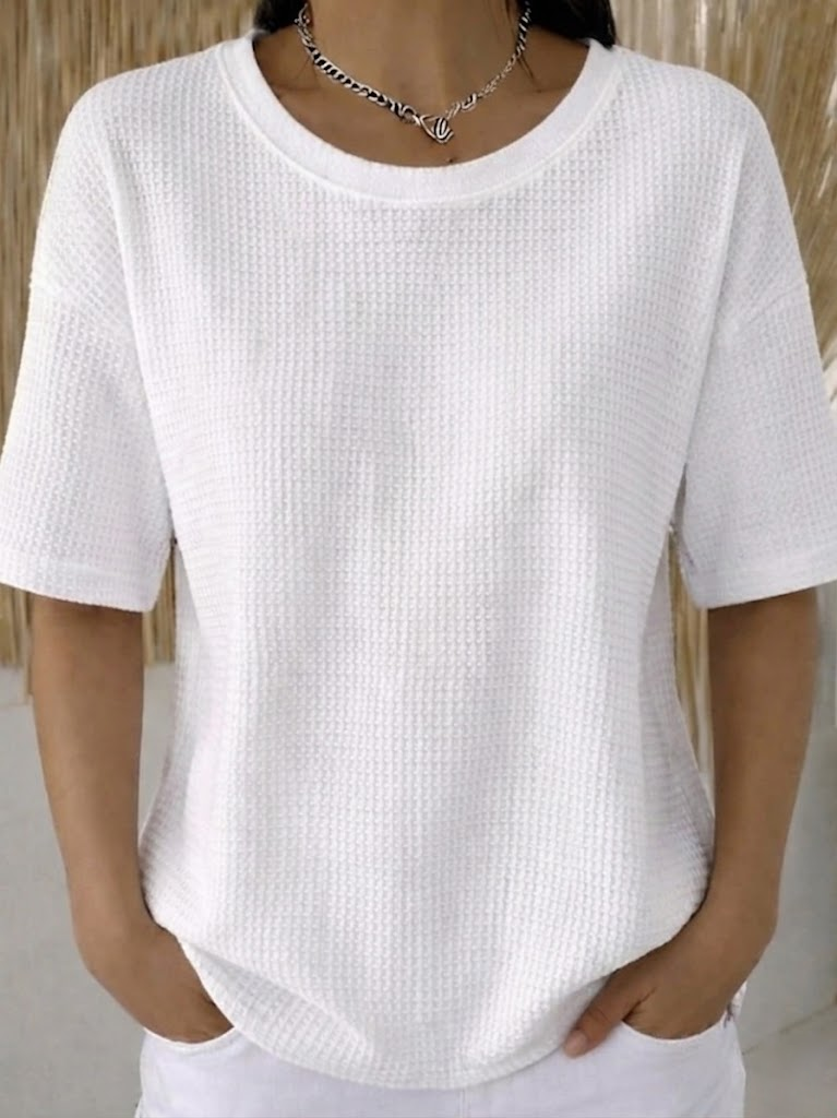 Casual Plain Crew Neck Short Sleeve T-shirt