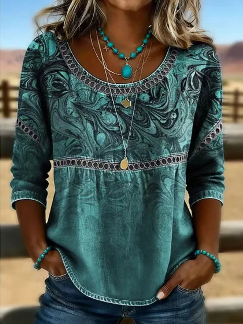 Crew Neck Half Sleeve Abstract Printing Regular Micro-Elasticity Loose Blouse For Women