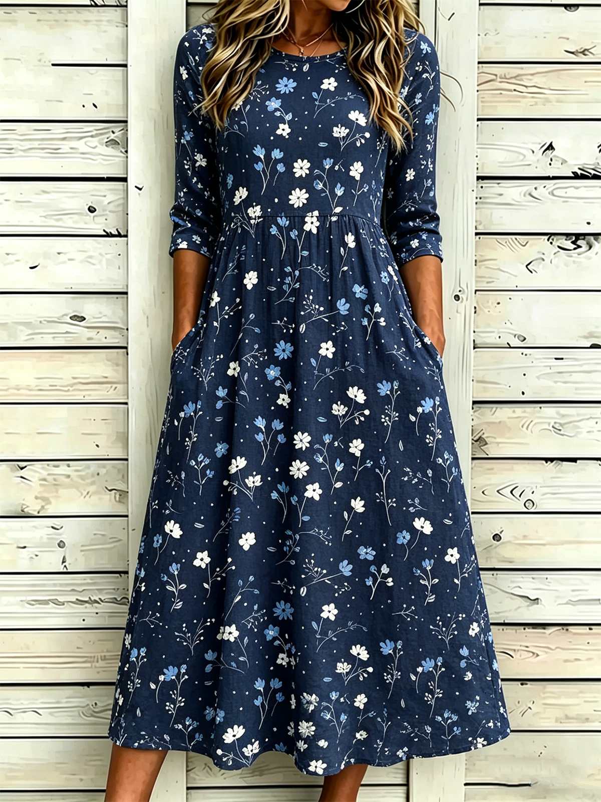 Women Floral Summer Dress Half Sleeve A-Line Dress