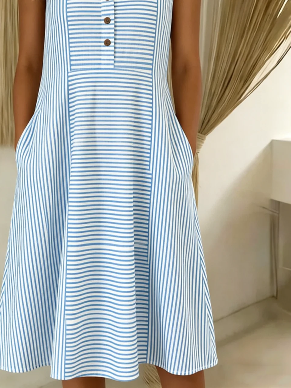Women Striped Summer Dress Sleeveless A-Line Dress