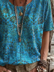 Casual Floral Crew Neck Short Sleeve T-shirt