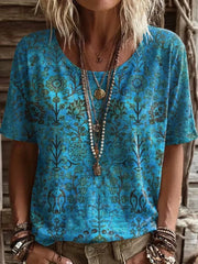 Casual Floral Crew Neck Short Sleeve T-shirt