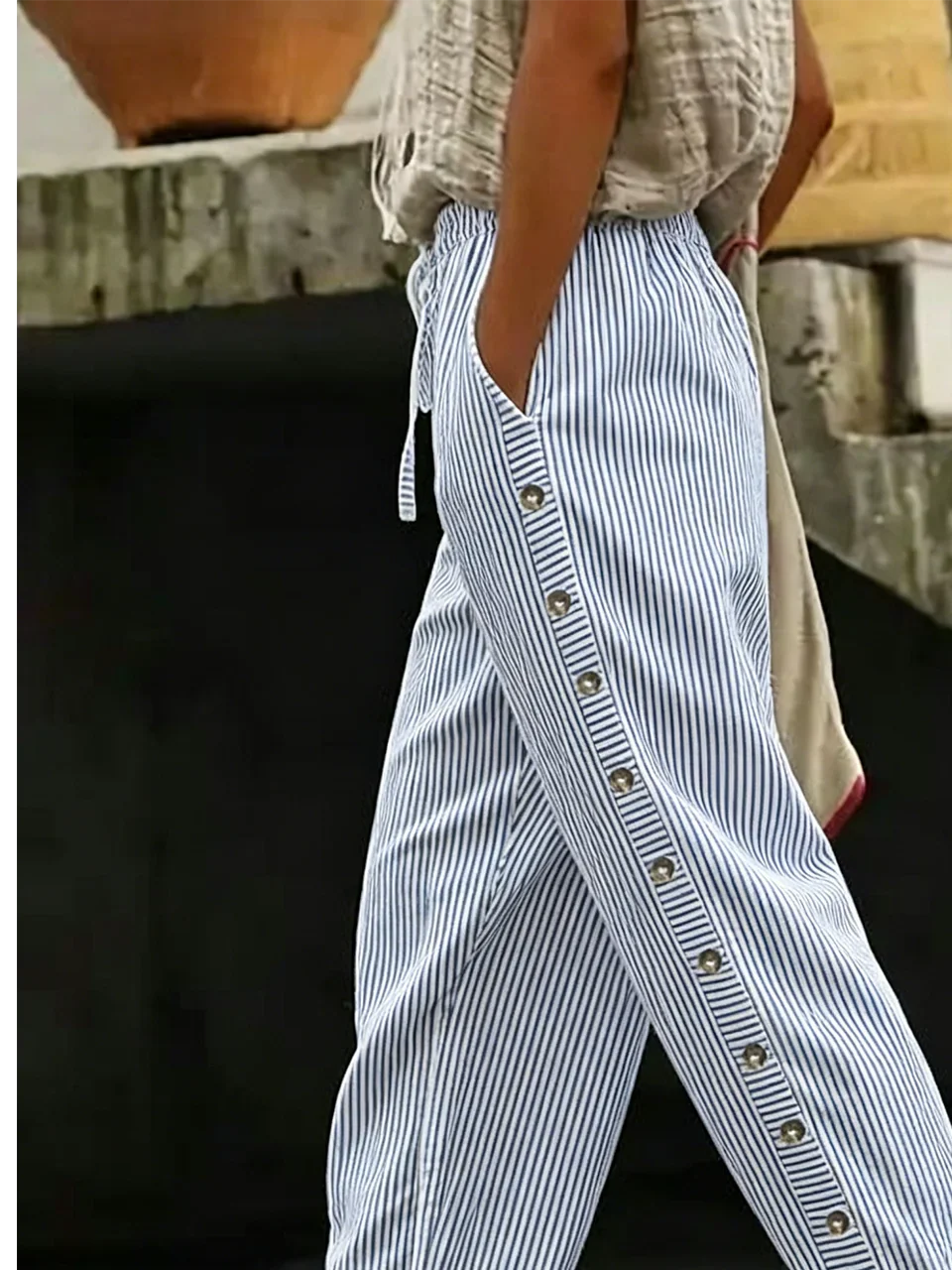 Women Striped Long Pants Vintage Spring/Fall Trousers