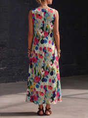 Women Boho Floral Print Sleeveless V Neck Vacation Maxi Dress