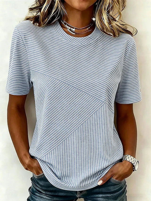 Women's Classic Vertical Striped Crew Neck Short Sleeve Casual T-Shirt