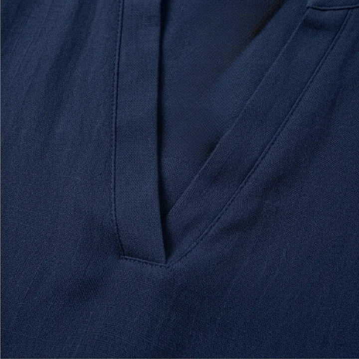 Women's  V Neck Rolled Short Sleeve Loose Blouse with Asymmetric Curved Hem