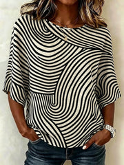 Women Abstract Stripes Half Sleeve Casual Blouse