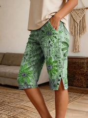 Women Vintage Boho Floral Print Denim Shorts