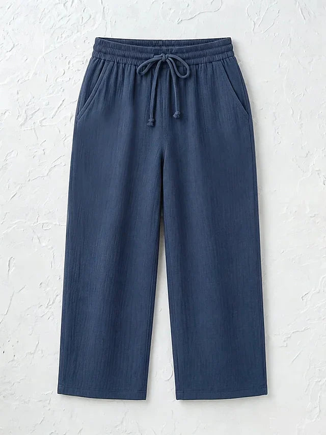 Women's Solid Color Breathable Linen Blend Casual Capri Pants For Daily Wear
