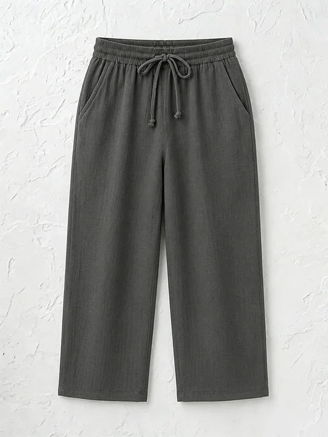Women's Solid Color Breathable Linen Blend Casual Capri Pants For Daily Wear