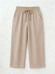 Women's Solid Color Breathable Linen Blend Casual Capri Pants For Daily Wear