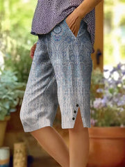Women's Gradient Paisley Art Printed Cotton And Linen Casual Pants