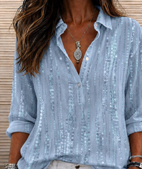Blue Dot Abstract Shawl Collar Long Sleeve Shirt