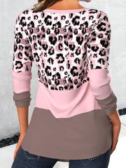 Leopard Print V Neck Long Sleeves Regular Micro-Elasticity Loose Shirt