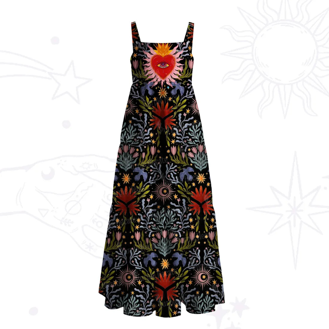 Sacred Flame Heart Wide Straps Maxi Dress