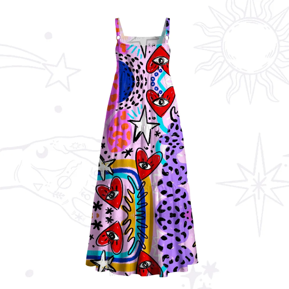 Cosmic Love Eyes Graffiti Wide Straps Maxi Dress