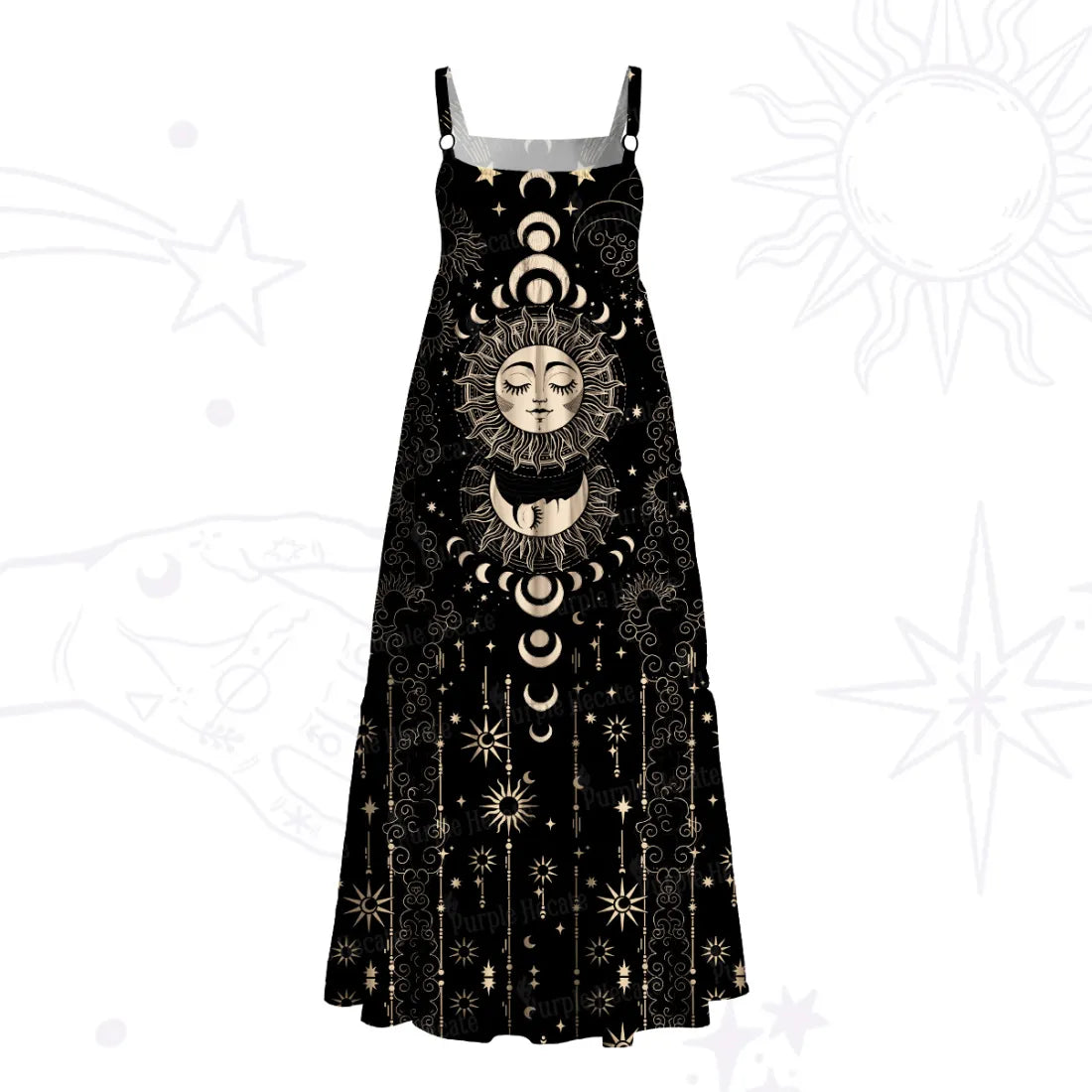 Lunar Eclipse Wide Strap Flowy Maxi Dress