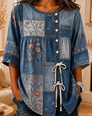 Crew Neck Half Sleeve Floral Print Lightweight Micro-Elasticity Regular Fit Shirt For Women