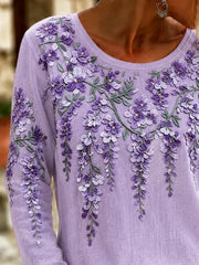 Casual Floral Simple Crew Neck Long Sleeve T-shirt