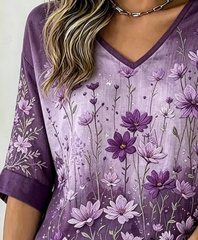 Vintage Floral Casual V Neck Half Sleeve T-shirt